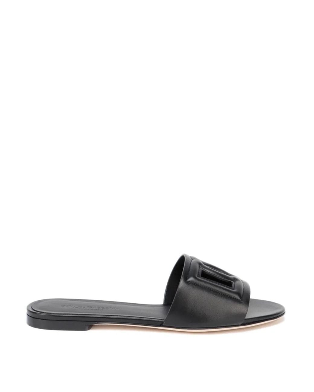 Dolce & Gabbana Black Dolce & Gabbana Bianca Leather Slides