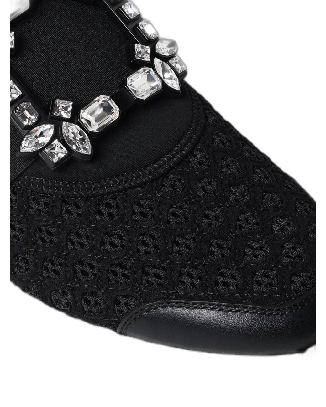 Roger Vivier Black Viv' Run Fabric Crystal Buckle Sneakers