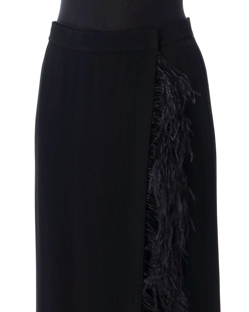 Alberta Ferretti Black Feather-Trimmed Midi Skirt