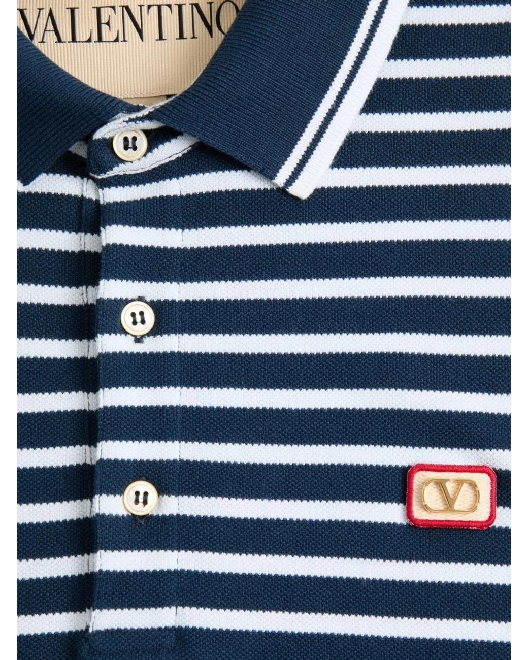 Valentino Garavani Blue Cotton Piqué Polo With Vlogo Patch for men