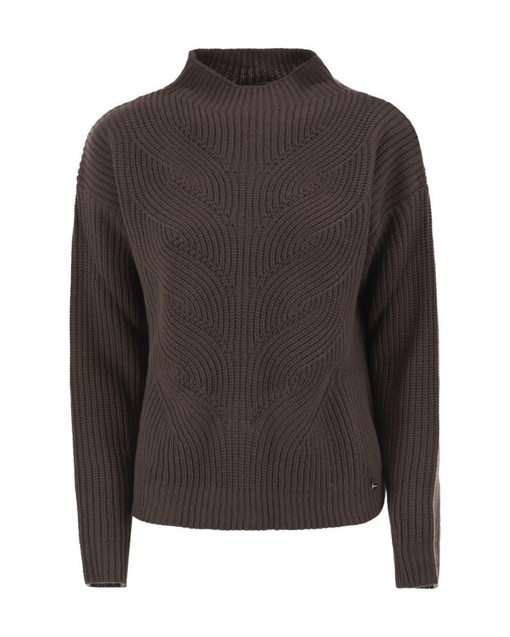 Herno Brown Pure Wool Jumper With Textured Knit And High Neck