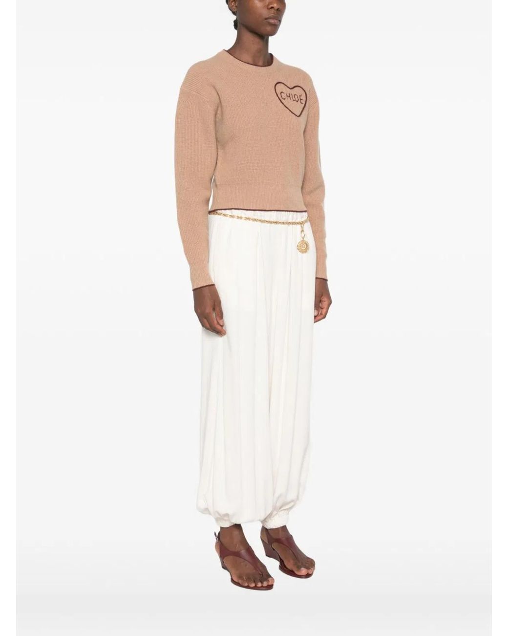 Chloé Natural Wool And Cashmere Sweater With Embroidery