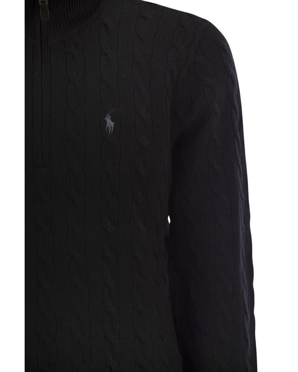 Polo Ralph Lauren Black Cable-Knit Quarter-Zip Jumper for men
