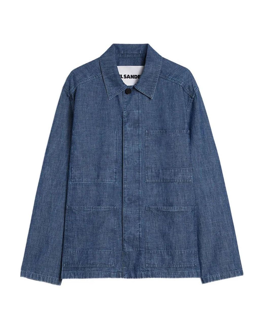 Jil Sander Blue Patch-Pocket Chambray Overshirt for men