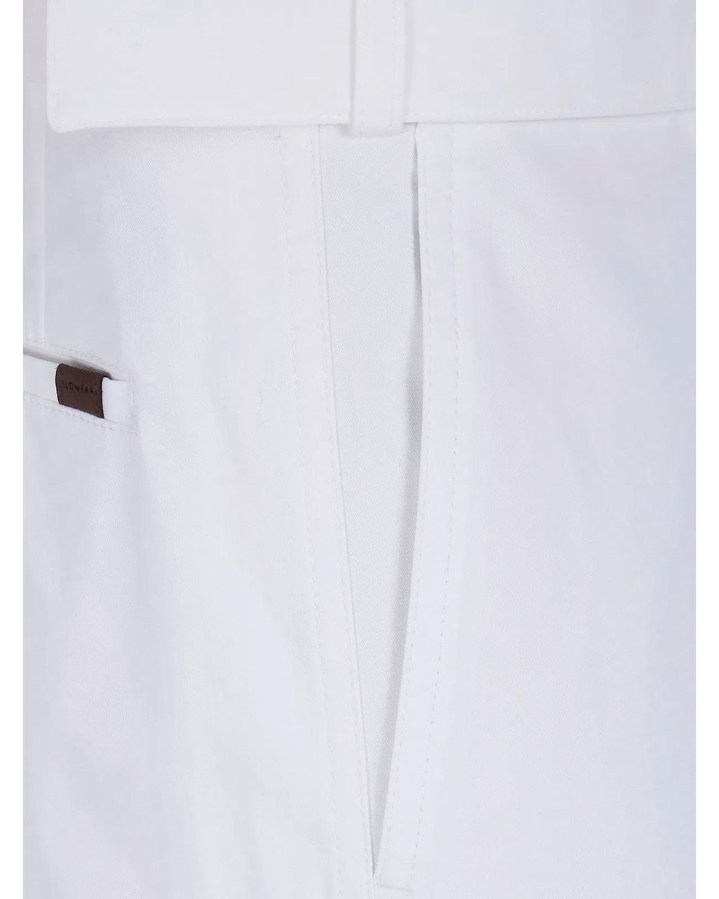 Incotex White Belted Classic Chino Trousers for men