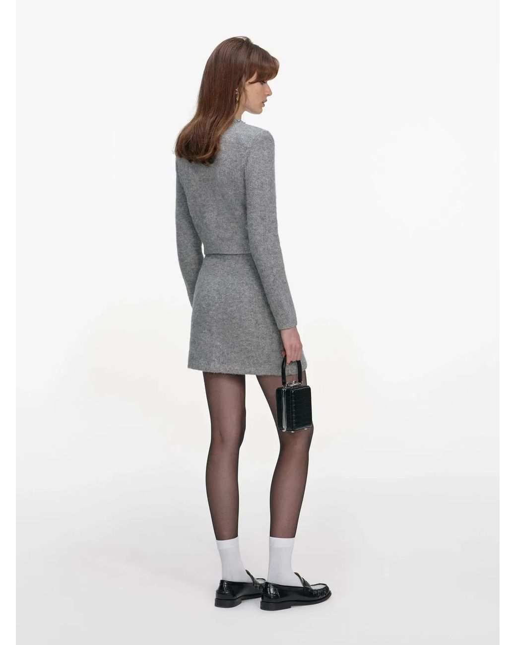 Self-Portrait Gray Fluffy Knit Mini Skirt