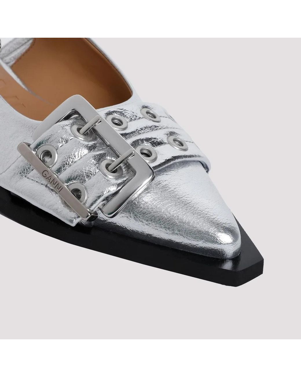 Ganni White Buckle Ballerinas
