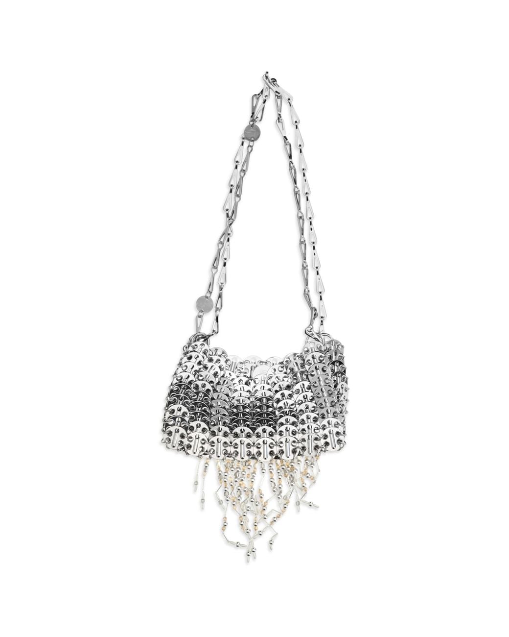 Rabanne White Nano 1969 Pearl Fringe Shoulder Bag Stainless Steel; Brass; Glass