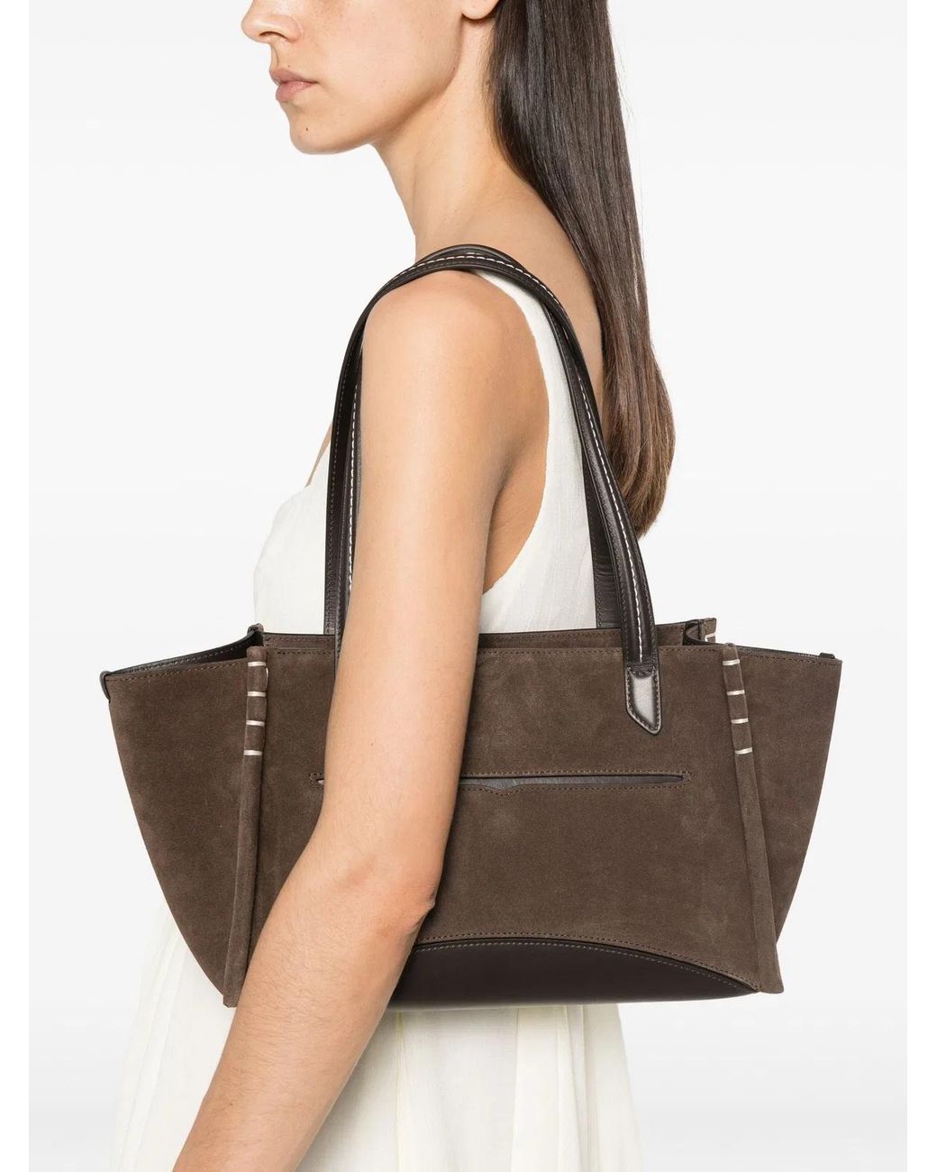 J.W. Anderson Brown Contrast-Stitch Suede Tote Bag