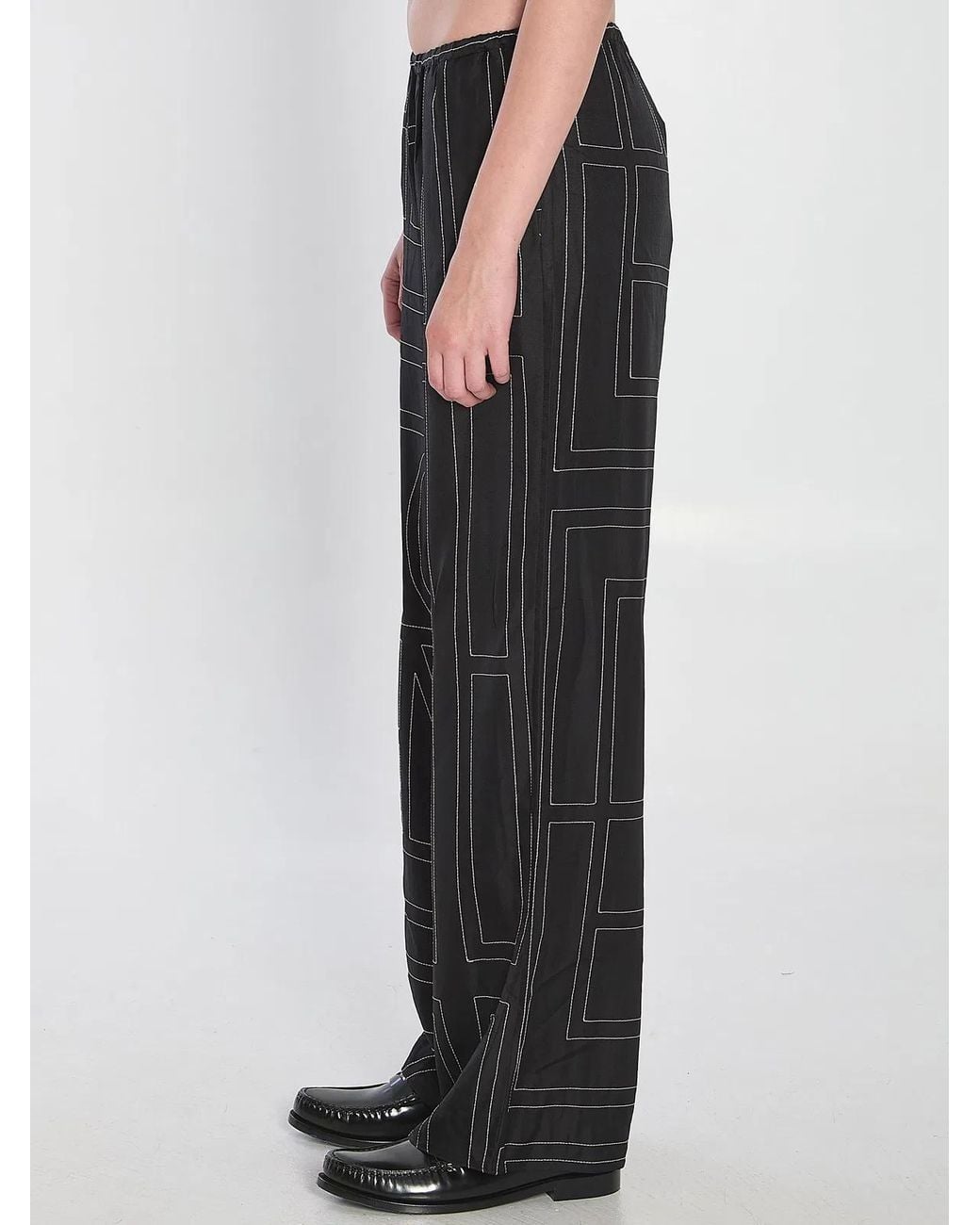 Totême Black Monogram Silk Pajama Trousers