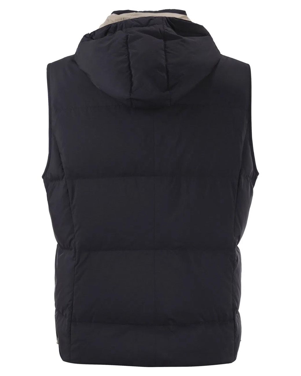 Brunello Cucinelli Blue Padded Hooded Gilet for men