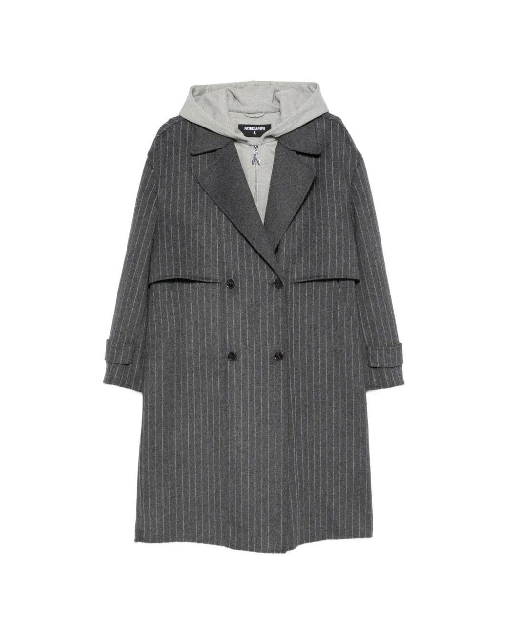 Patrizia Pepe Gray Double-Breasted Pinstriped Coat