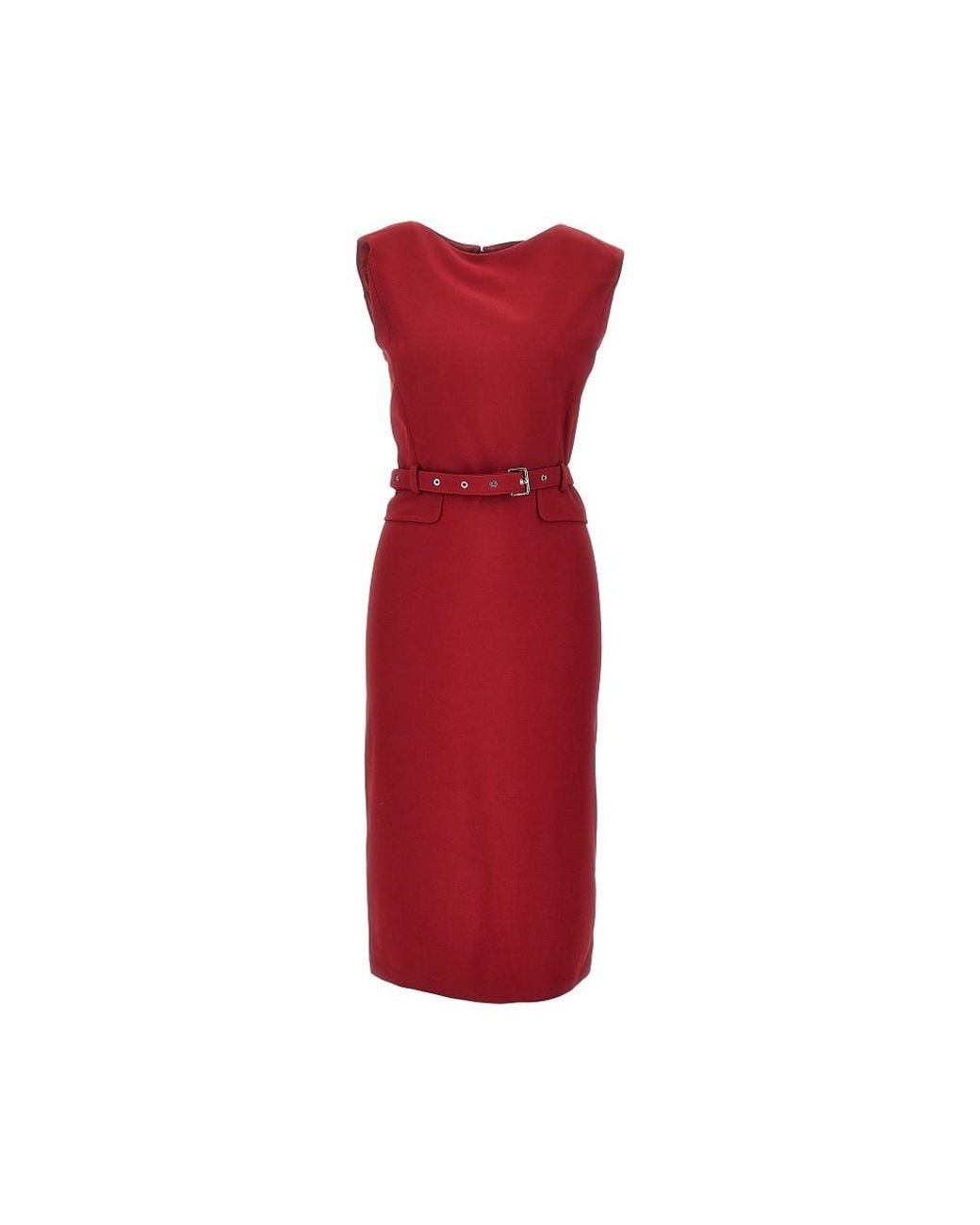 Pinko Red Crepe Midi Dress With Belt