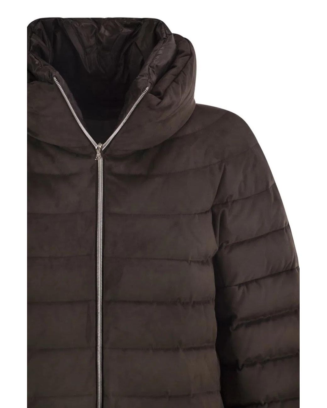 Herno Brown Technical Suede-Effect Down Jacket With Padded High Collar