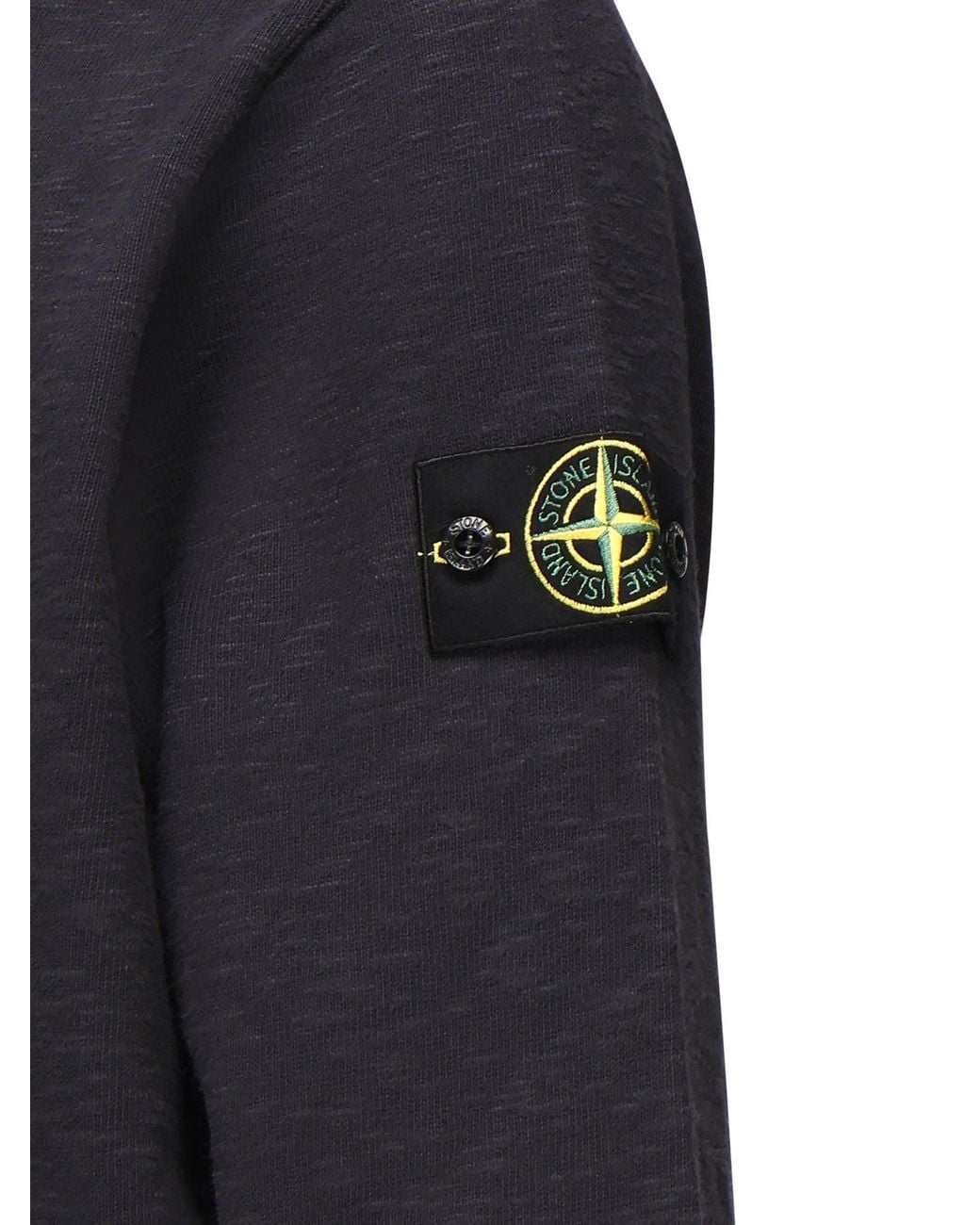 Stone Island Blue Ribbed Neckline Insert Sweatshirt With Badge Patch, Ribbed Cuffs & Hem for men