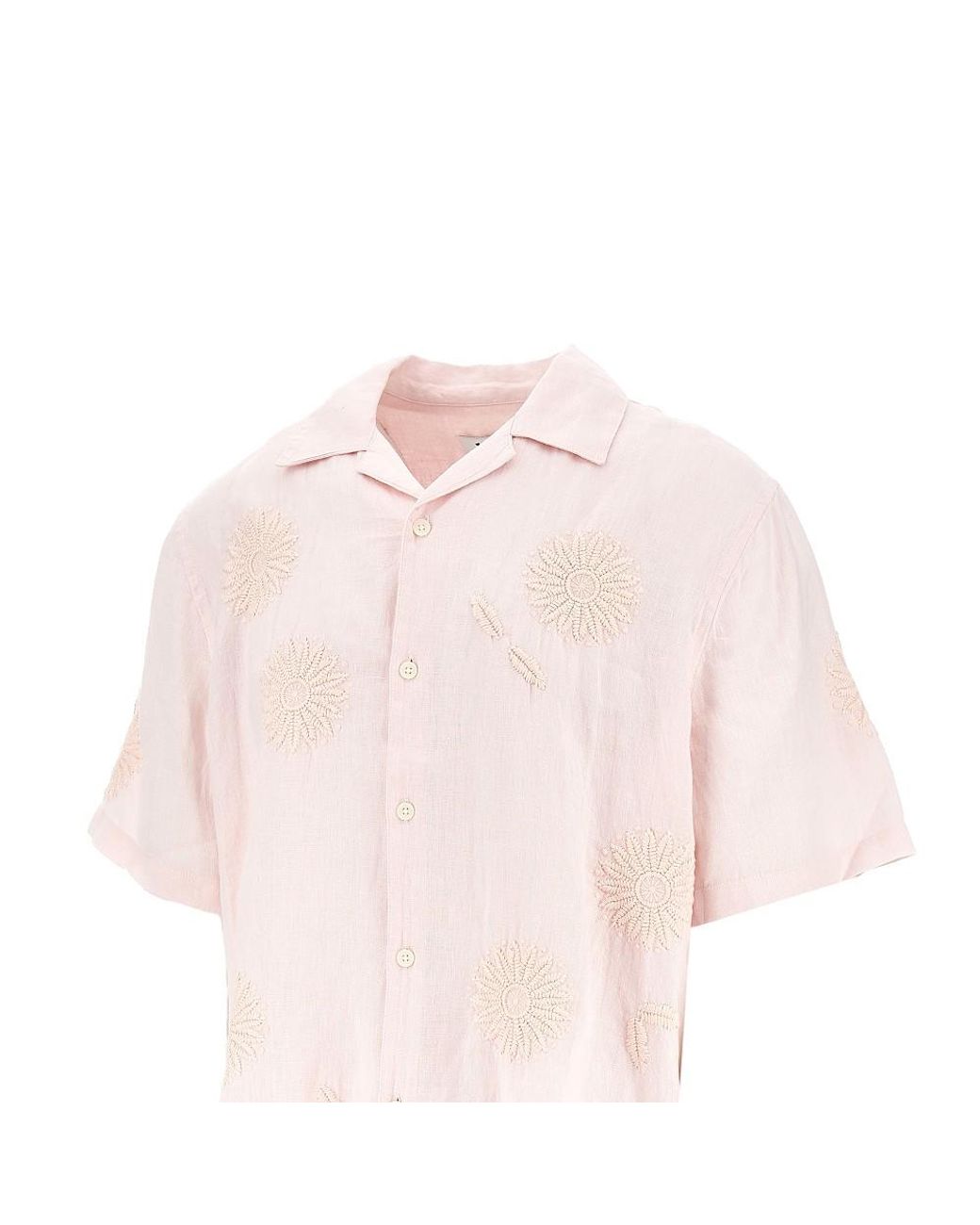 Wax London Pink Didcot Embroidered Flowers Linen Shirt for men