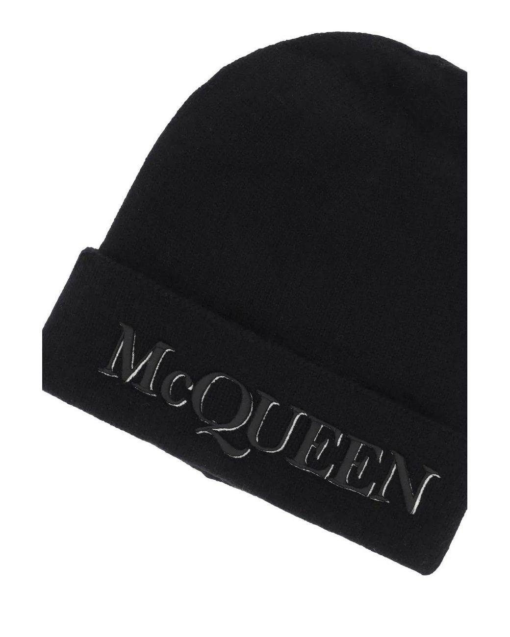 McQueen Black Cashmere Beanie Hat for men