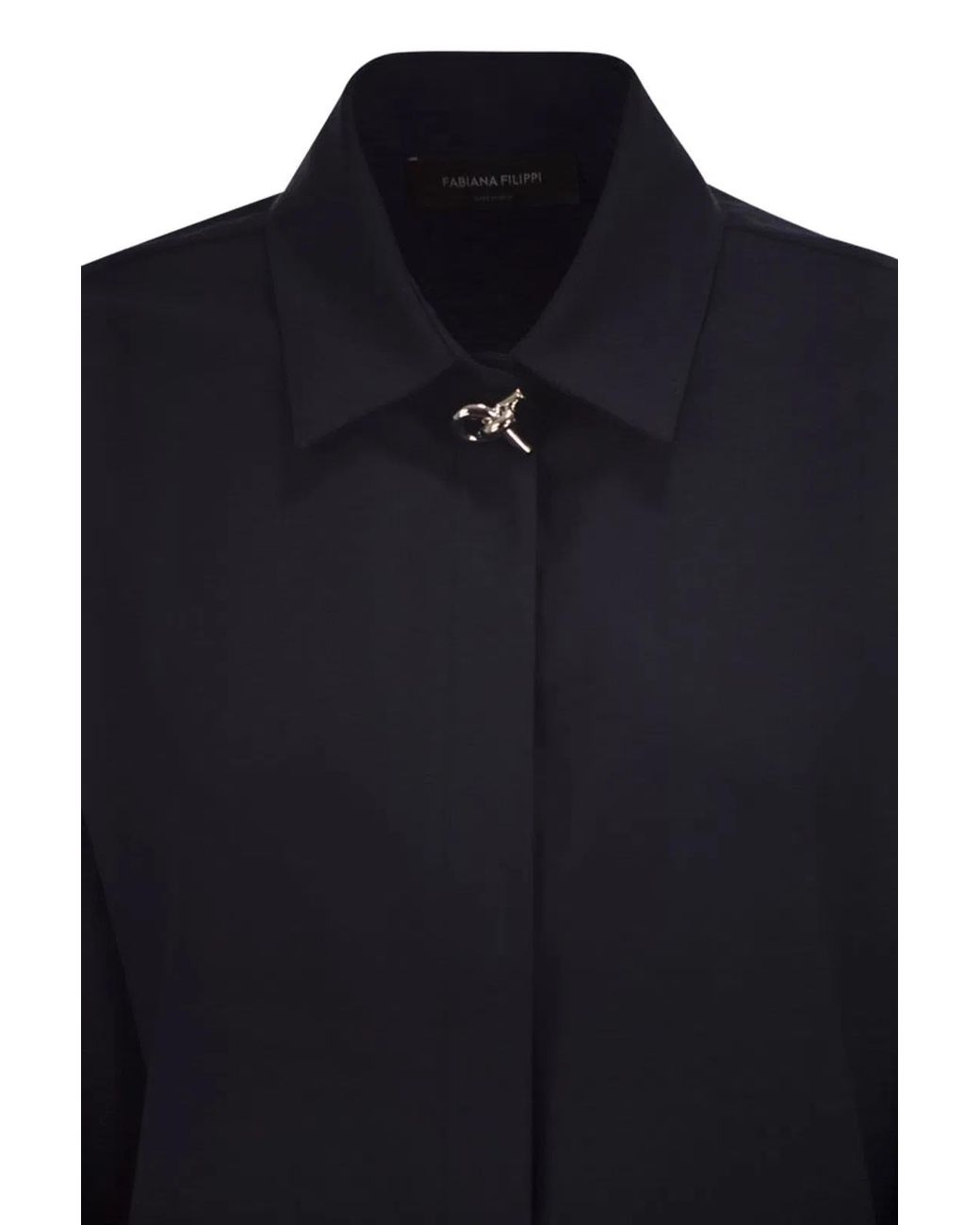 Fabiana Filippi Black Virgin Wool Stretch Shirt With Zama Jewel Detail