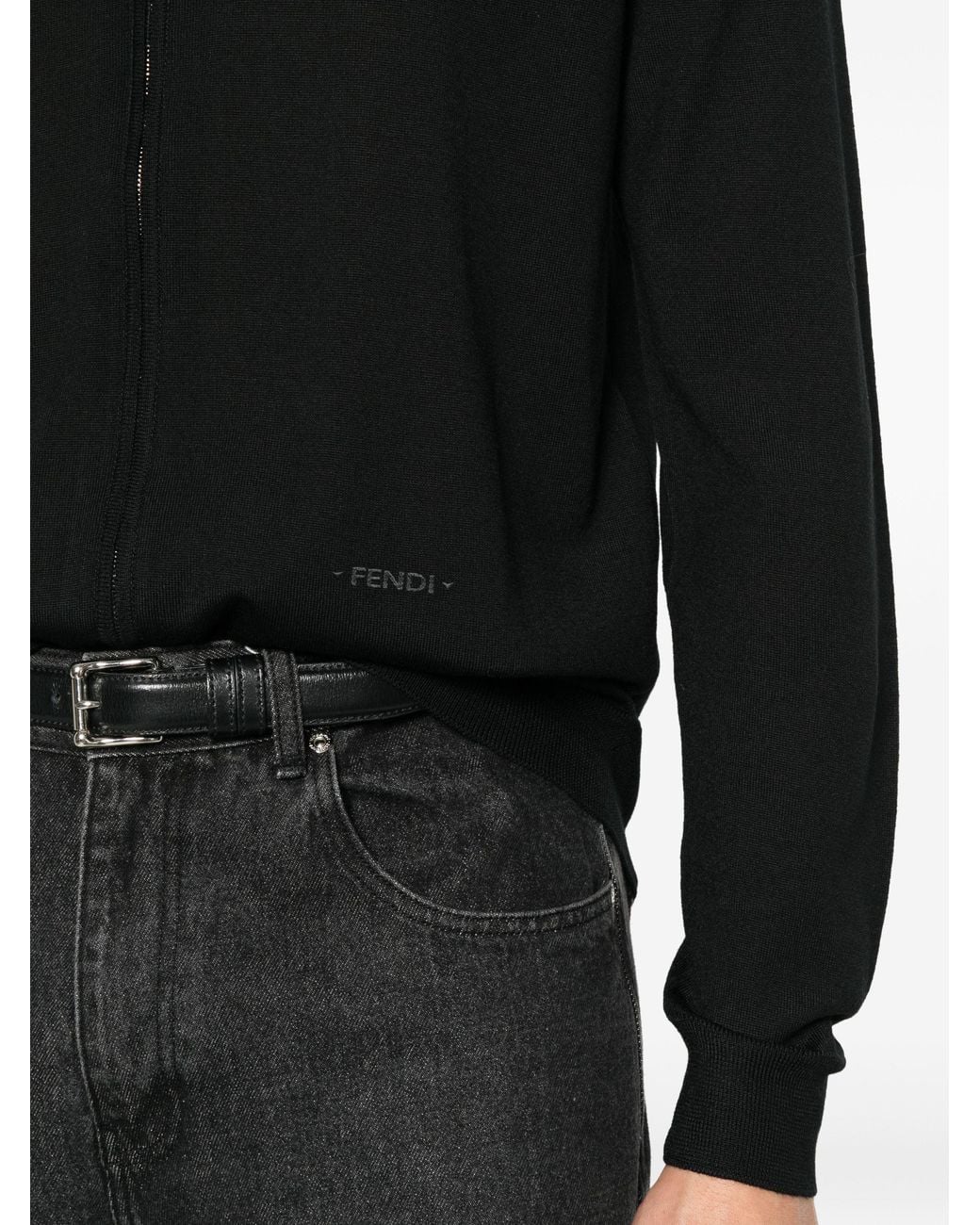 Fendi Black Cardigan Zip Basic Fine Merino for men