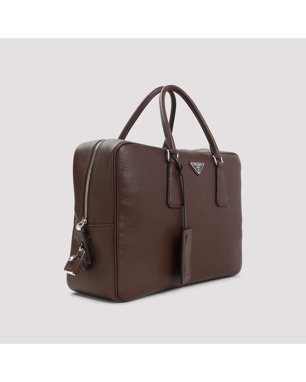 Prada Brown Grained Leather Tote Bag for men