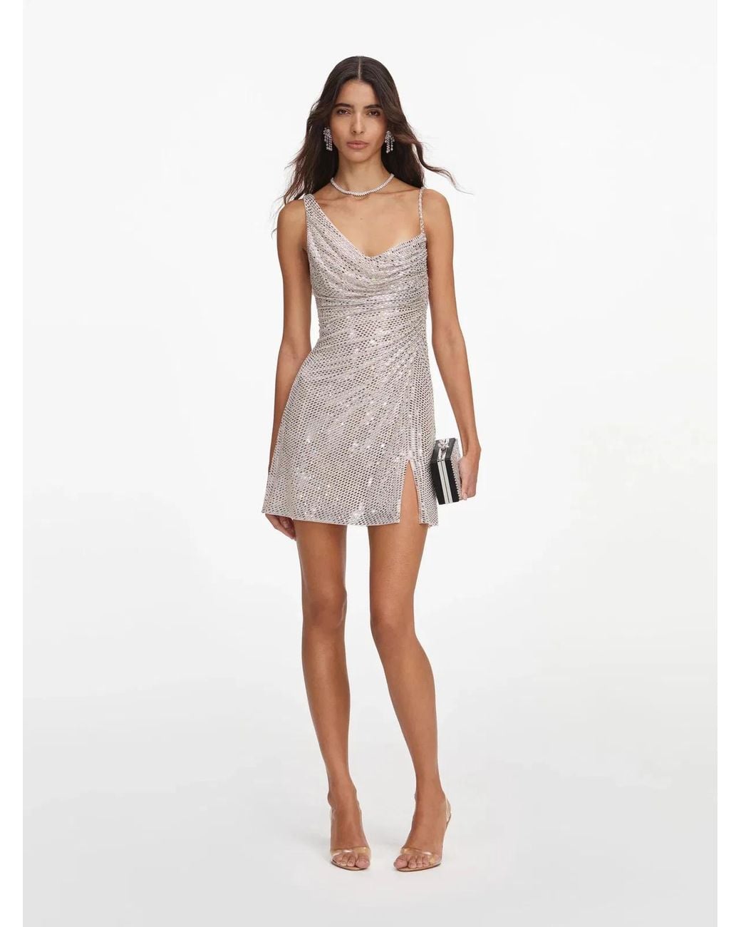 Self-Portrait White Elegant Cowl Neck Mini Dress With Low Back