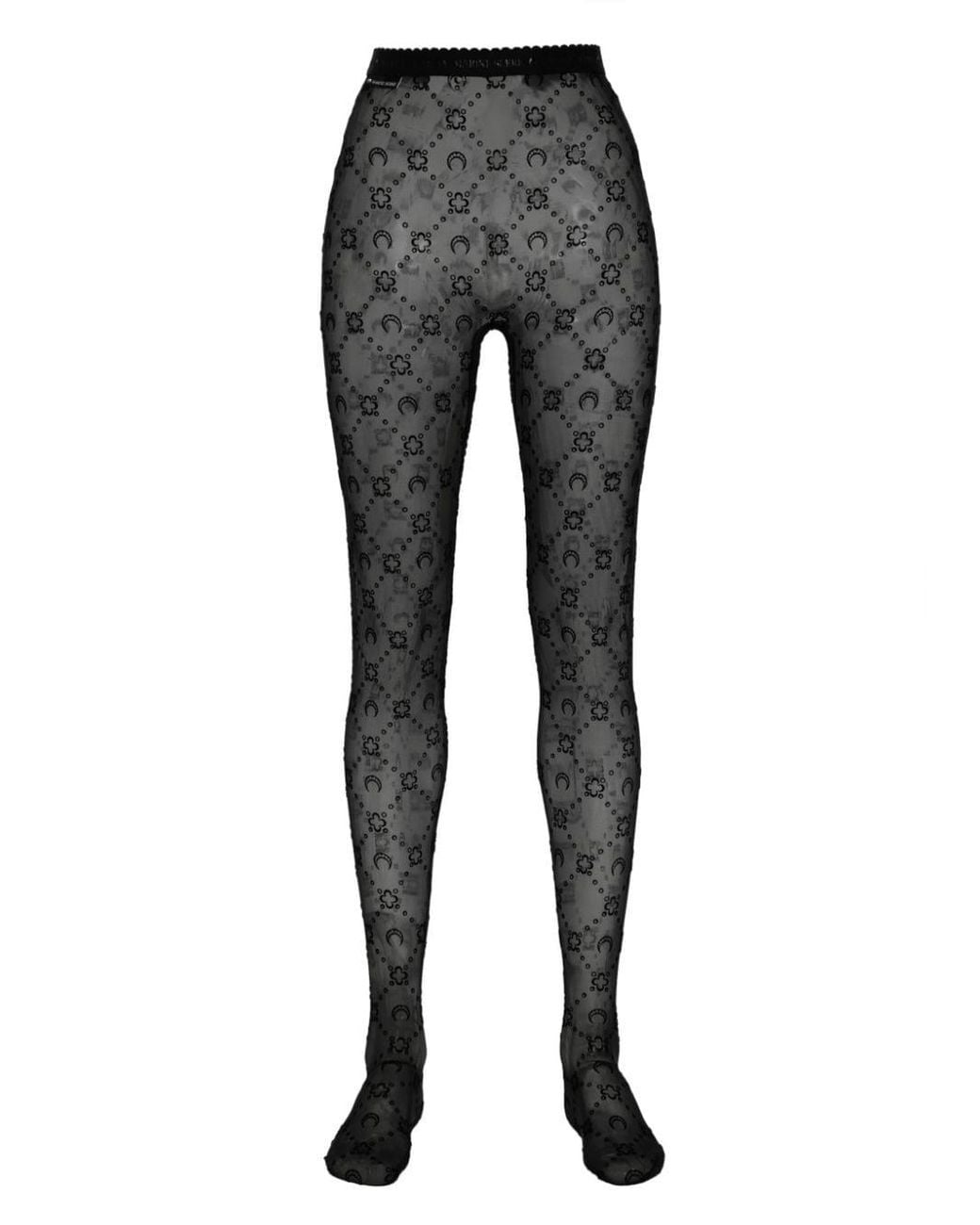 MARINE SERRE Gray Monogram Mesh Flock Tights