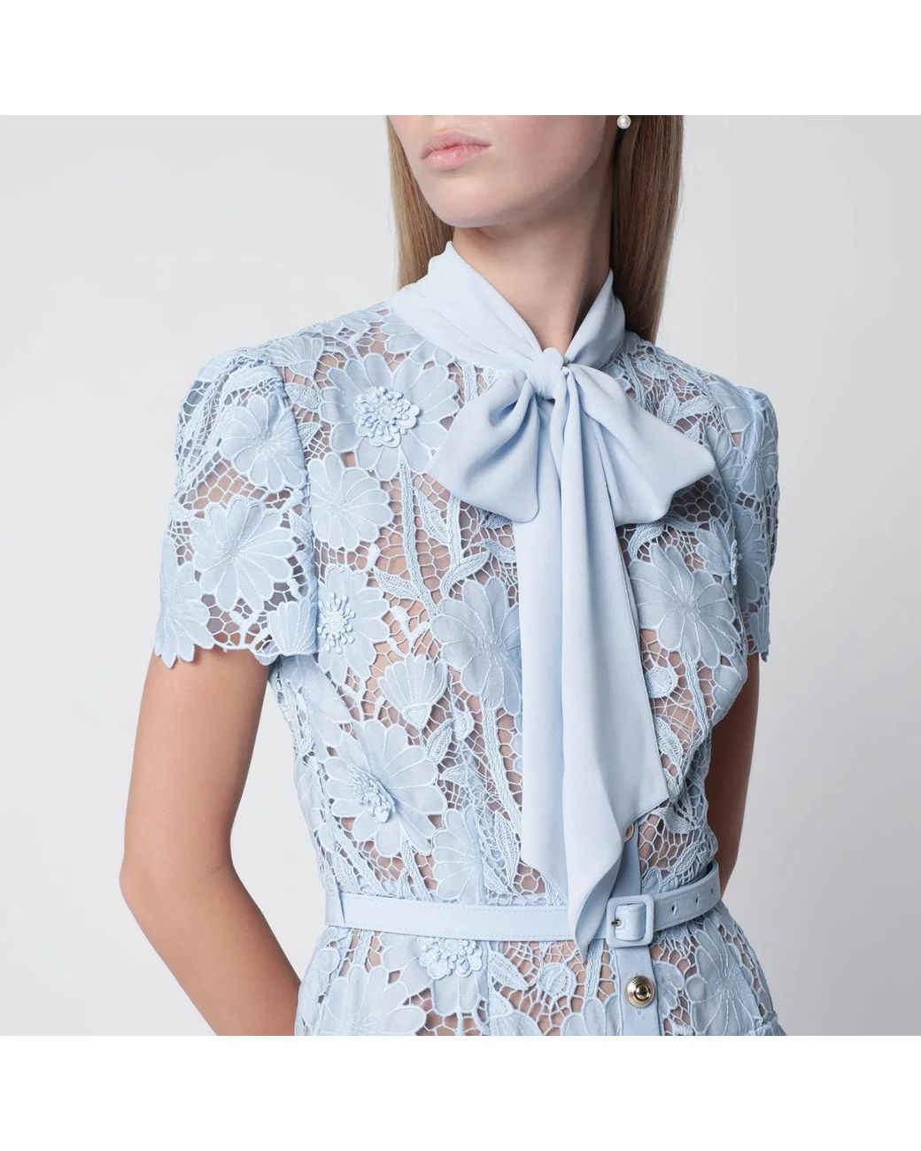 Self-Portrait Blue Tieneck Lace Midi Dress