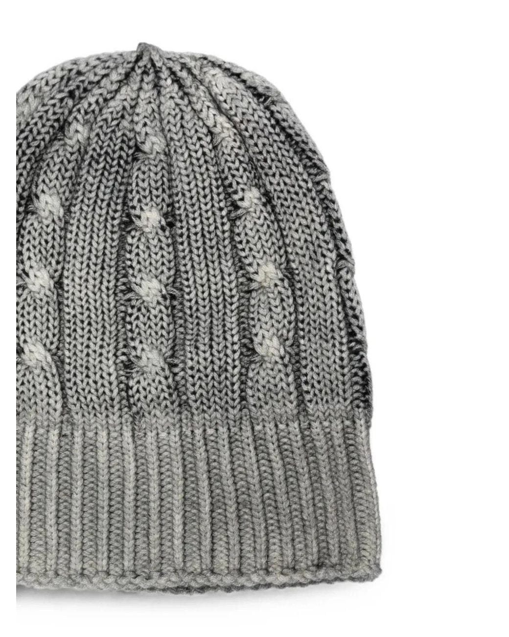 Avant Toi Gray Hand Painted Cashmere Braided And Ribbed Hat for men