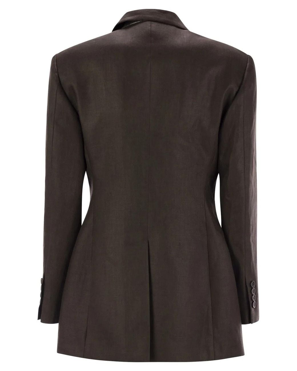 Brunello Cucinelli Black Shiny Linen Twill Jacket With Necklace