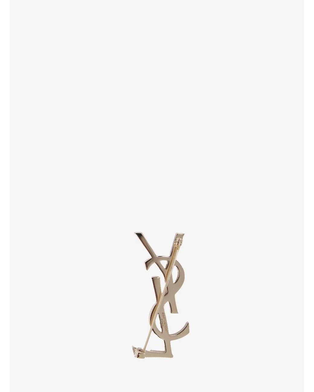 Saint Laurent White Cassandre Cord Texture Metal Brooch
