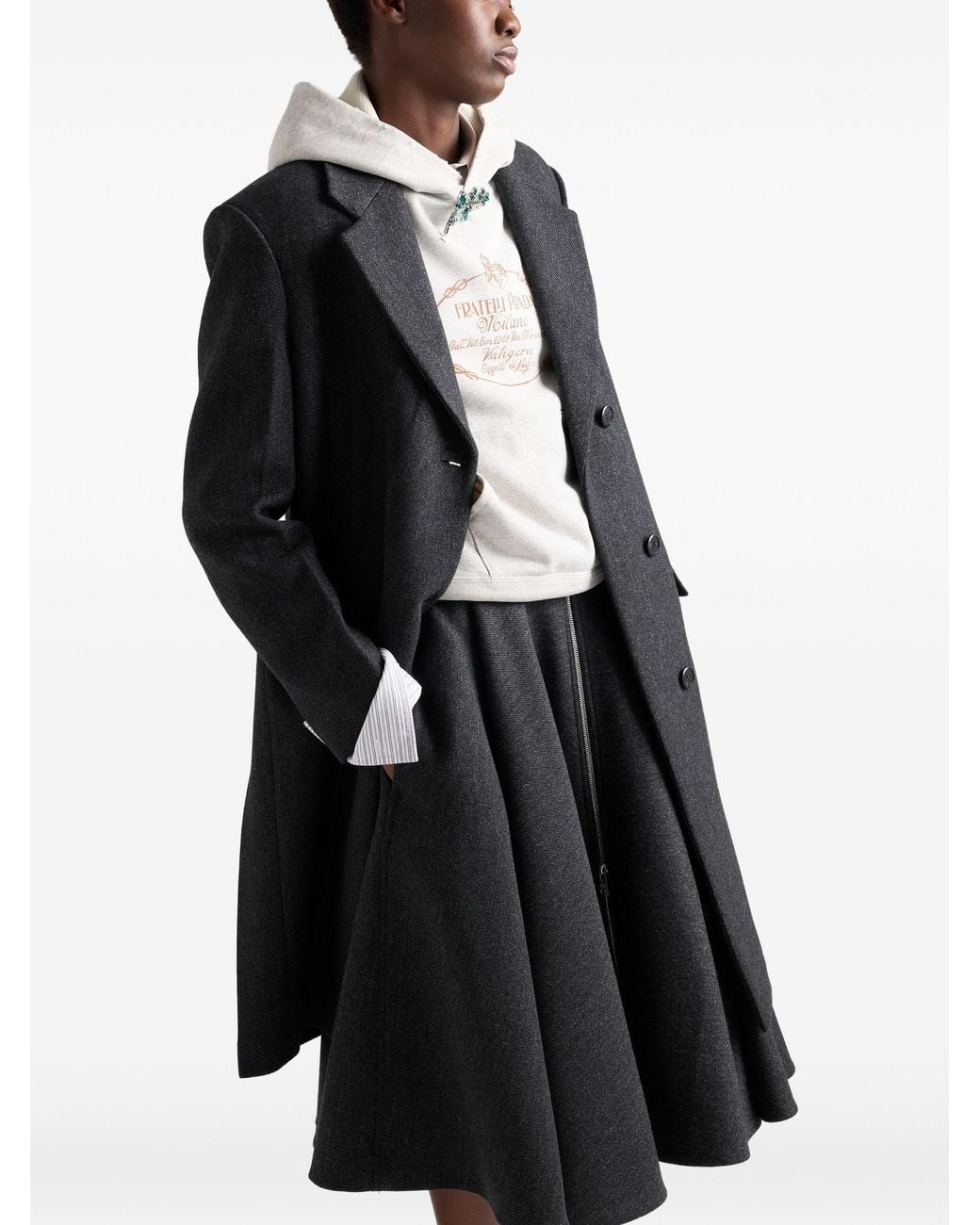 Prada Blue Single-Breasted Double Wool Coat