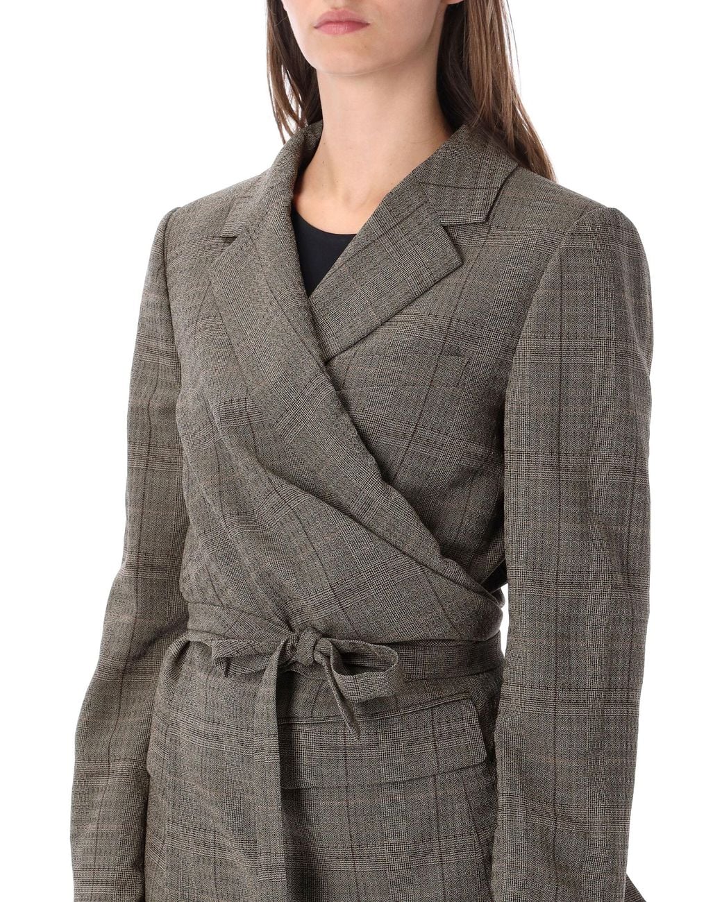 Dries Van Noten Gray Plaid Wrap Blazer Jacket