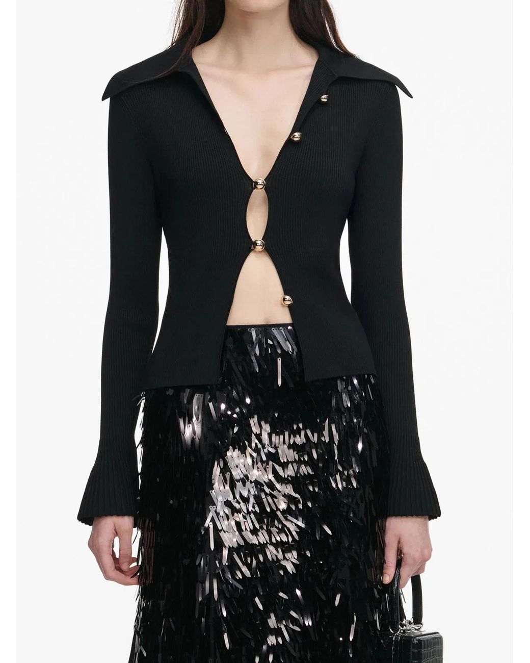 Self-Portrait Black Button Down Knit Top