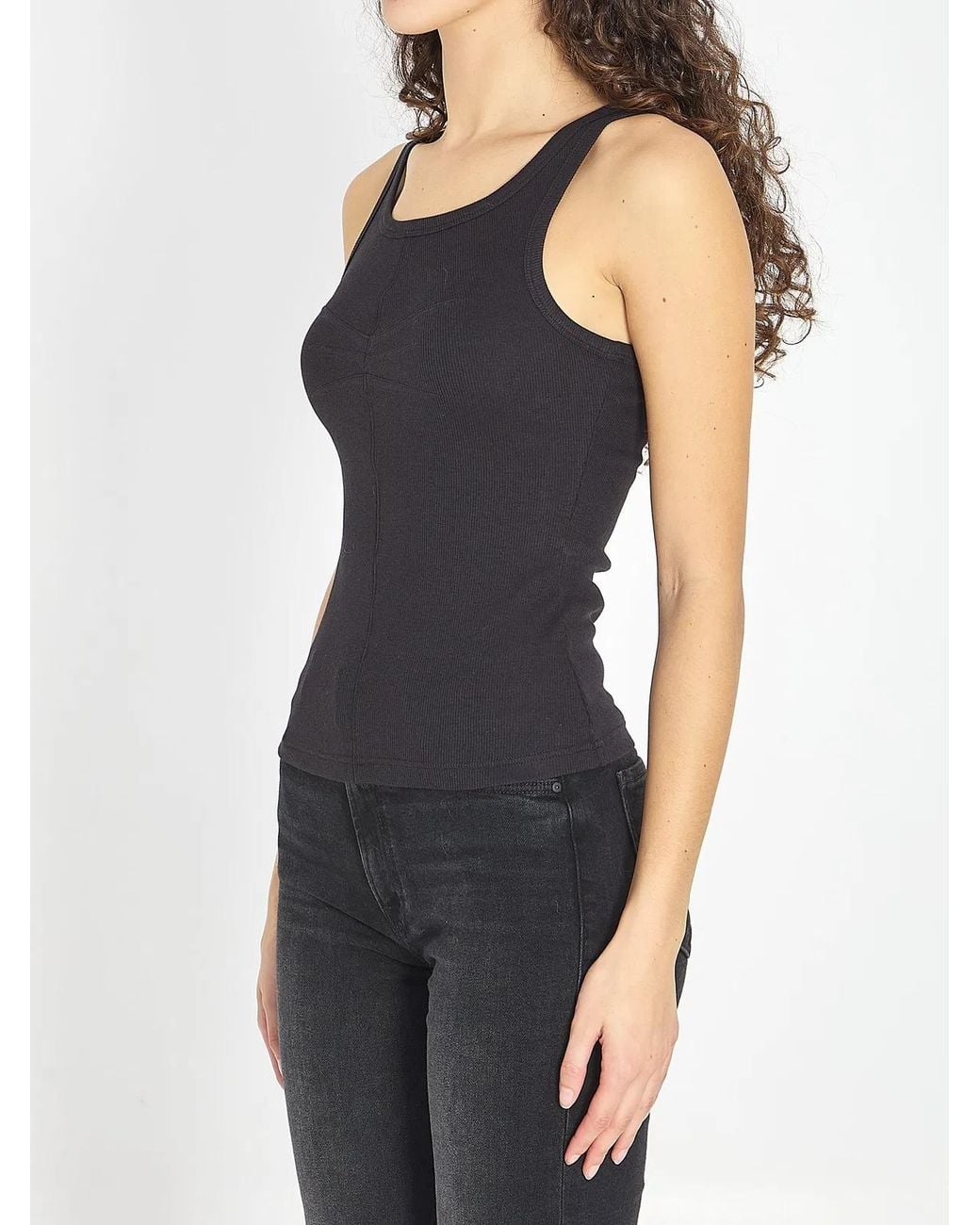 Alaïa Black Alaia Darts Cotton Tank Top