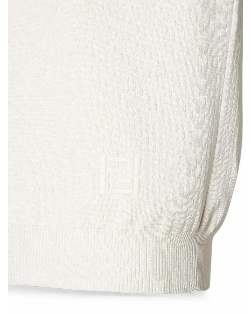 Fendi White Zip-Front Polo Shirt for men