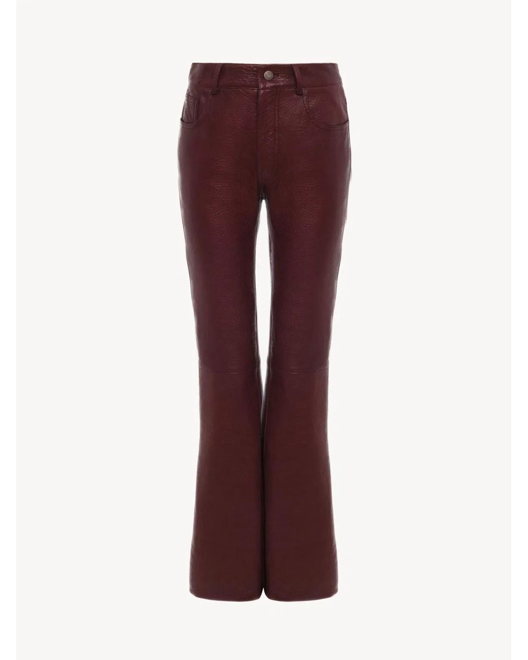 Chloé Purple Flared Textured Lambskin Leather Trousers