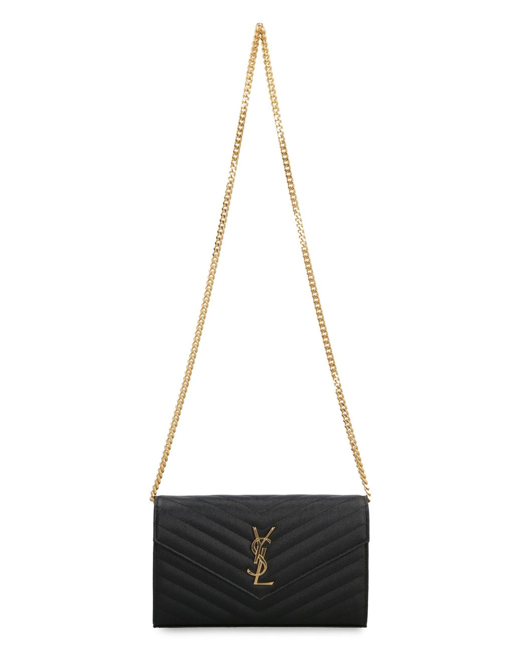 Saint Laurent Black Cassandre Chain Clutch Bag