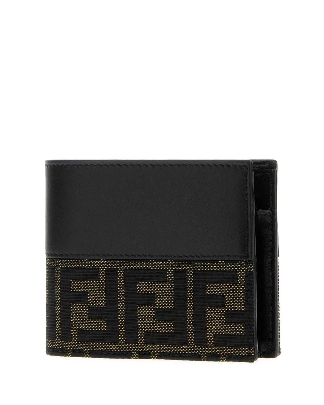 Fendi Black Two-Tone Jacquard And Leather Ff Wallet for men