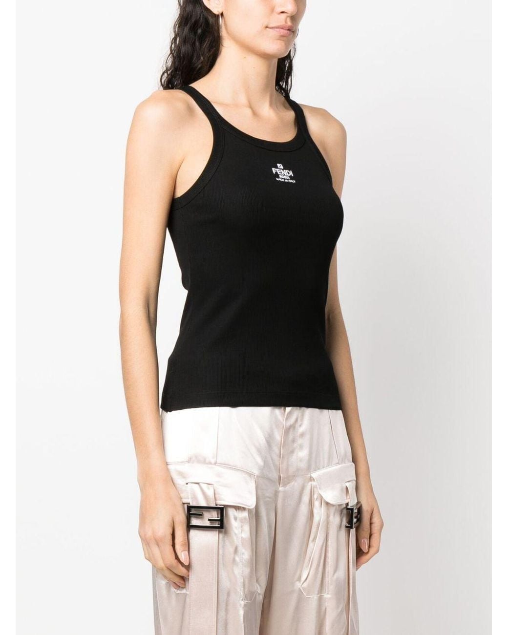 Fendi Black Logo Cotton Tank Top