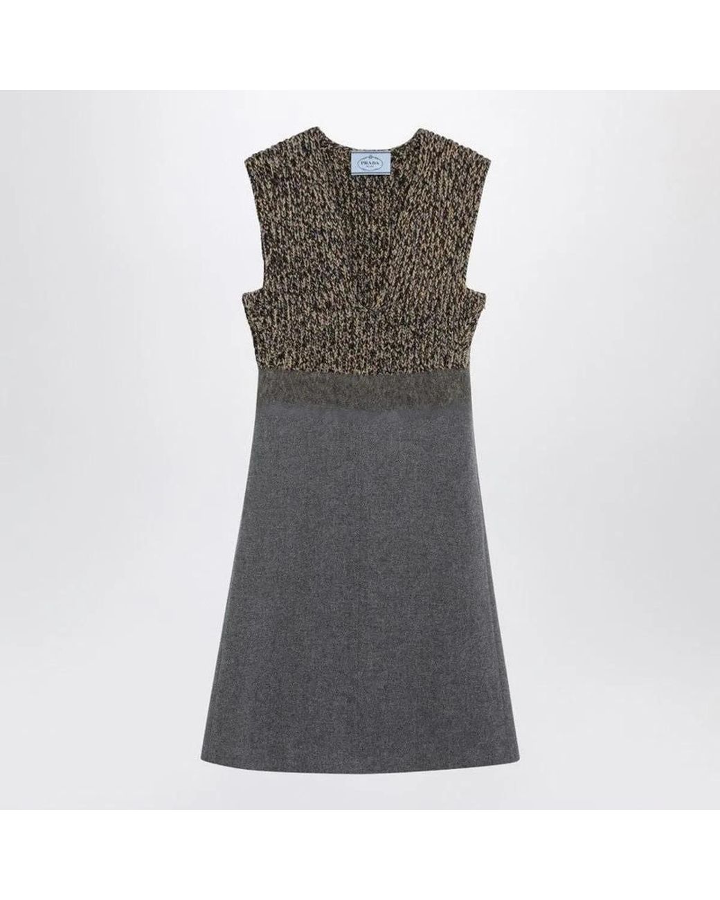 Prada Gray Sleeveless Wool And Cashmere Dress