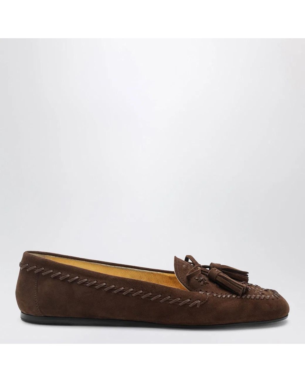 Prada Brown Suede Moccasin Cacao With Embroidery And Tassels