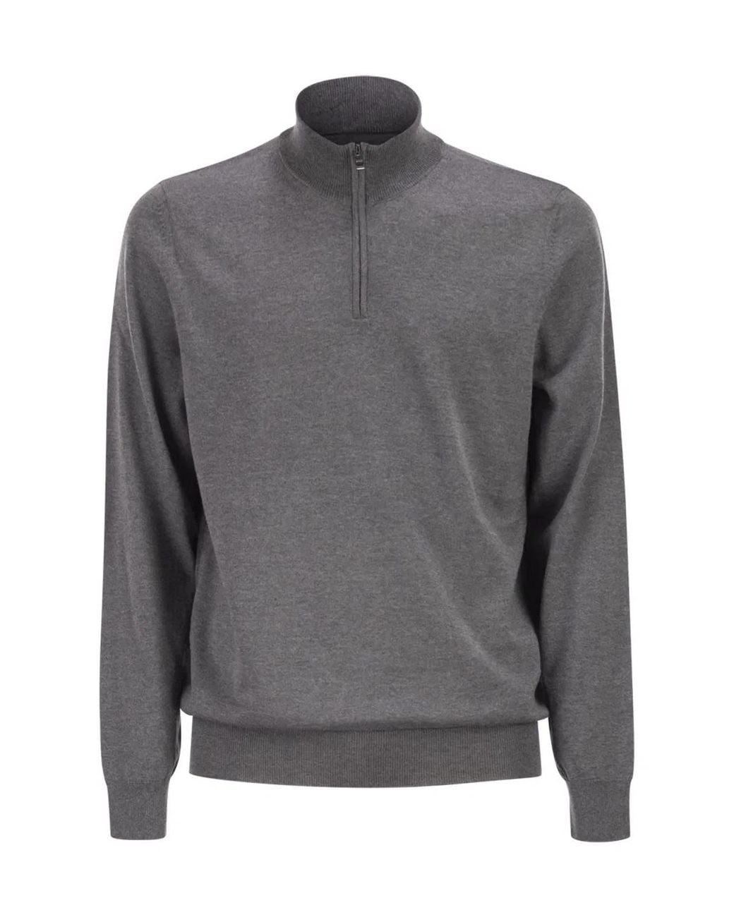 Boss Gray Virgin Wool Jumper With Zip Collar for men