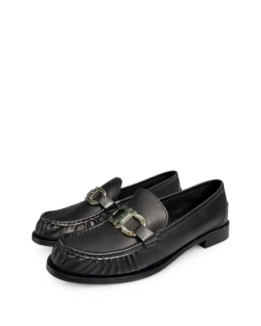 Ferragamo Black Leather Flat Shoes