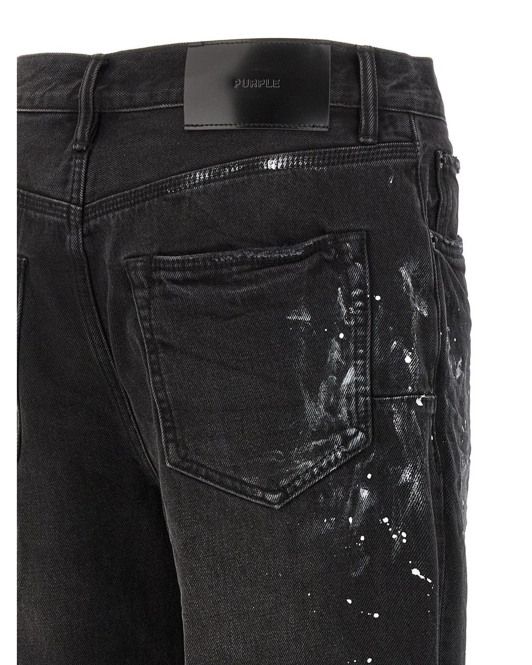 Purple Black 'P011 Knee Slit Paint' Jeans for men