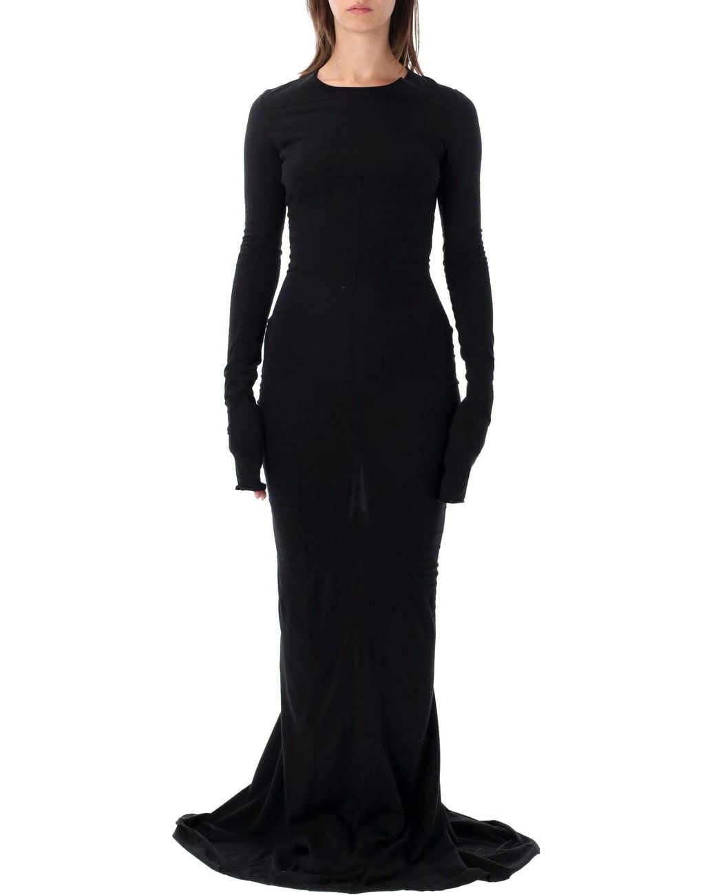 Rick Owens Black Long-Sleeve Fitted Maxi Dress