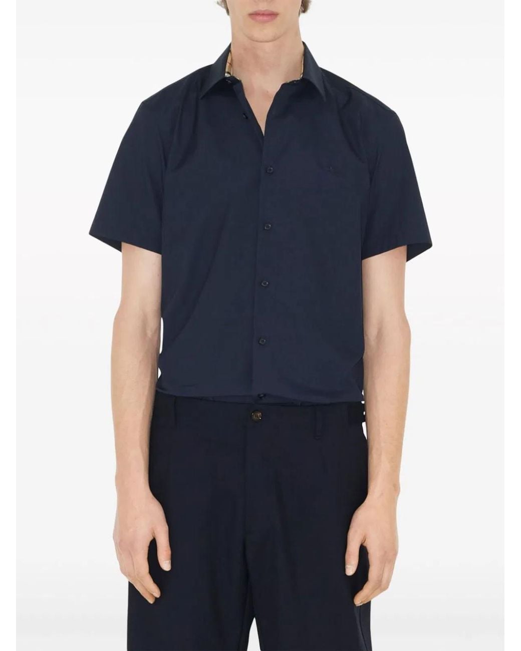 Burberry Blue Stretch Poplin Shirt for men