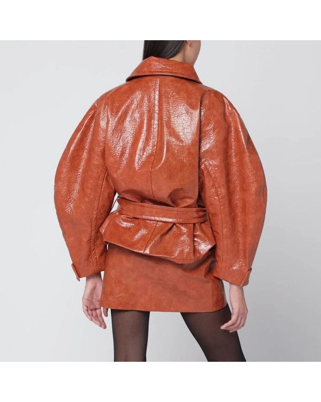 ANDAMANE Orange Tan Leather-Effect Belted Jacket