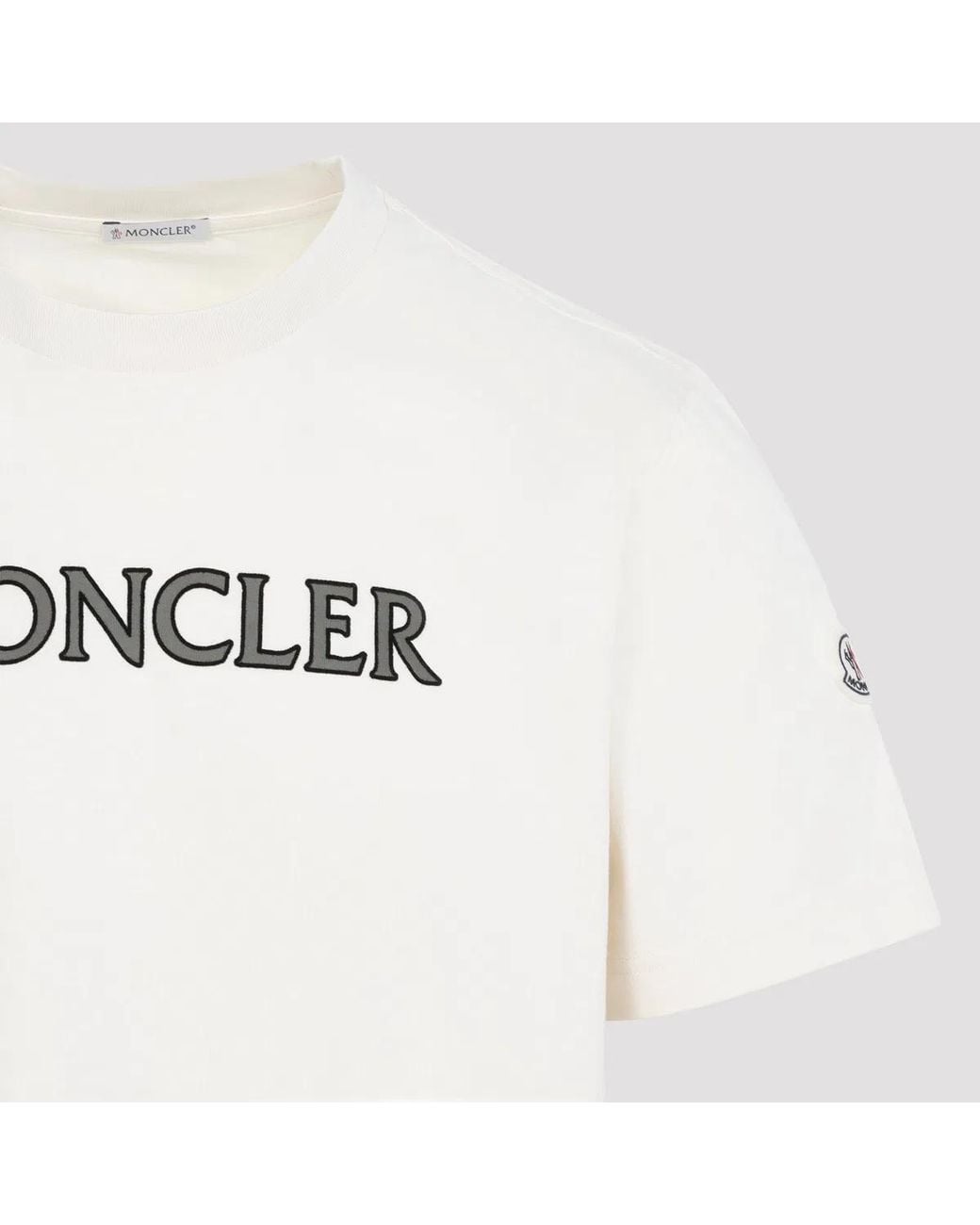 Moncler White Cotton T-Shirt, With Chest Logo for men