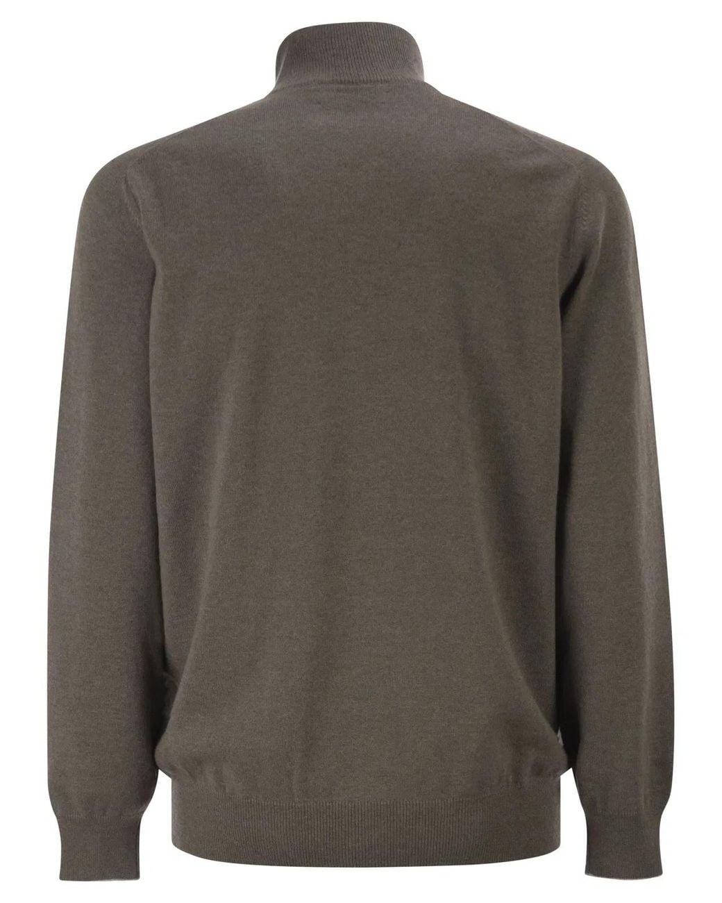 Brunello Cucinelli Green Cashmere Turtleneck Sweater With Zipper for men