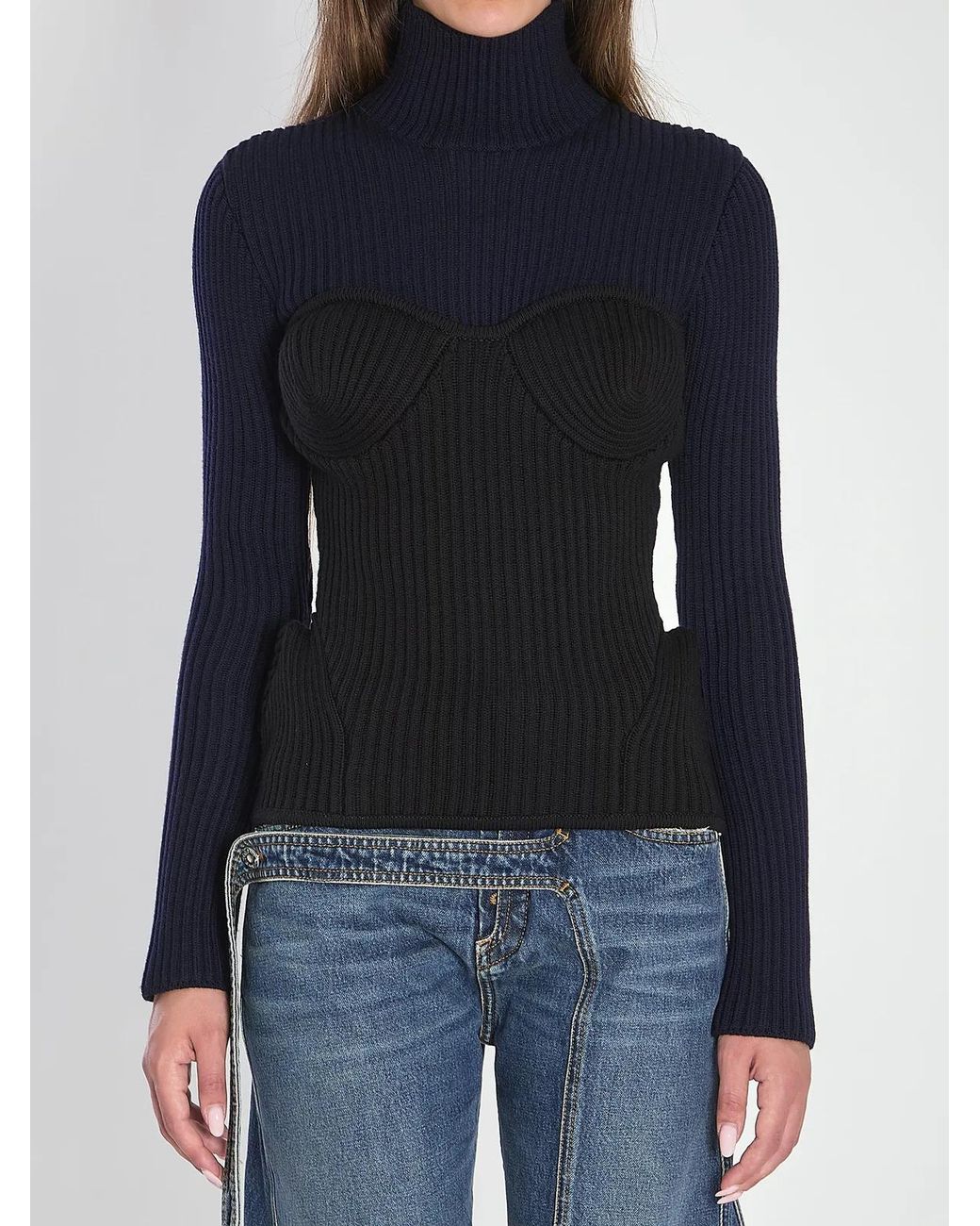 Jean Paul Gaultier Blue Ribbed Knit Pullover
